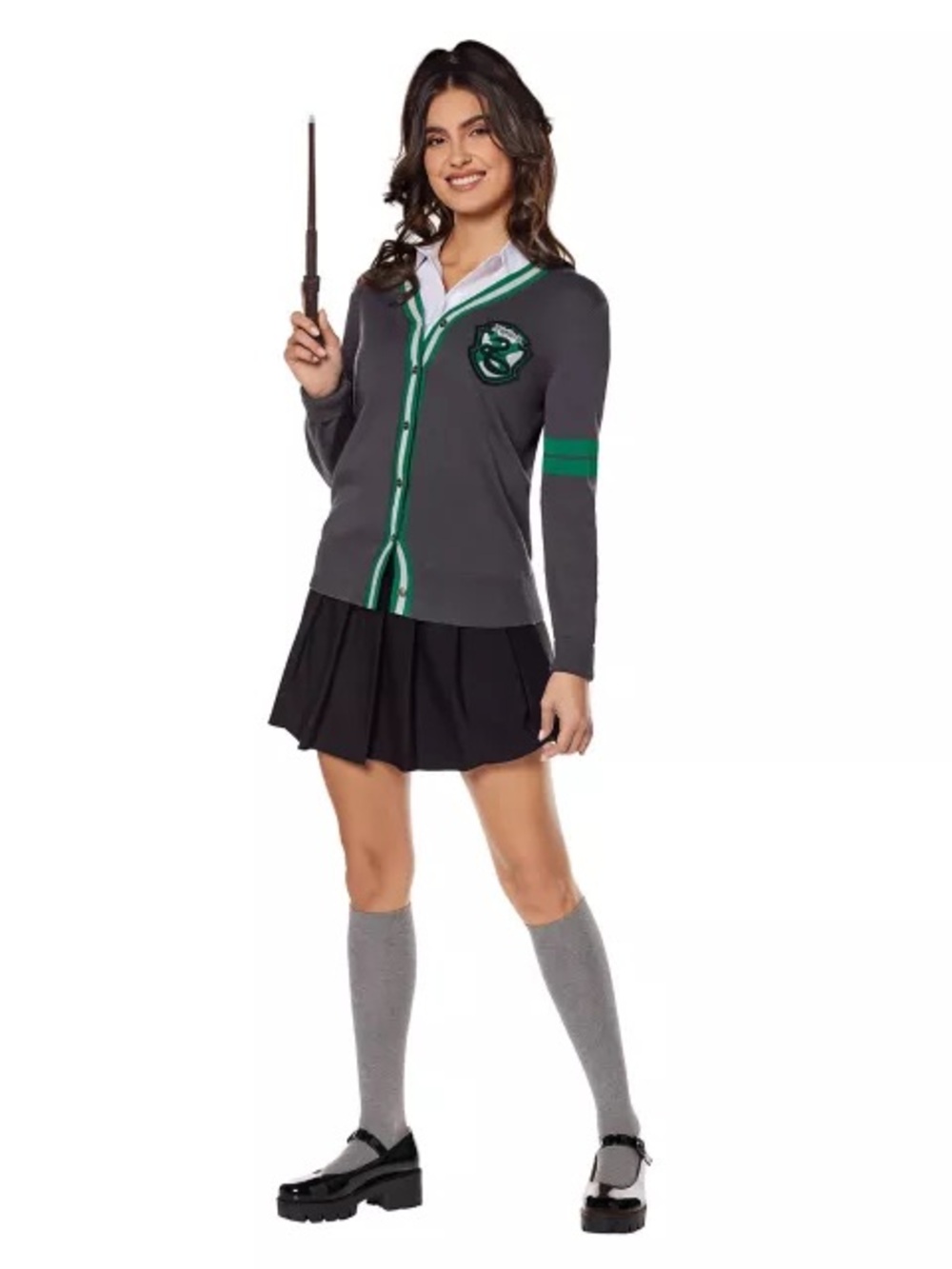 Wizarding World Slytherin Gray Cardigan Sweater - Harry Potter House Crest Small